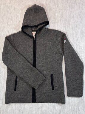 Stockerpoint Alpine Team Men's Grey Wool Blend Knit Hooded Zip Cardigan EU 48